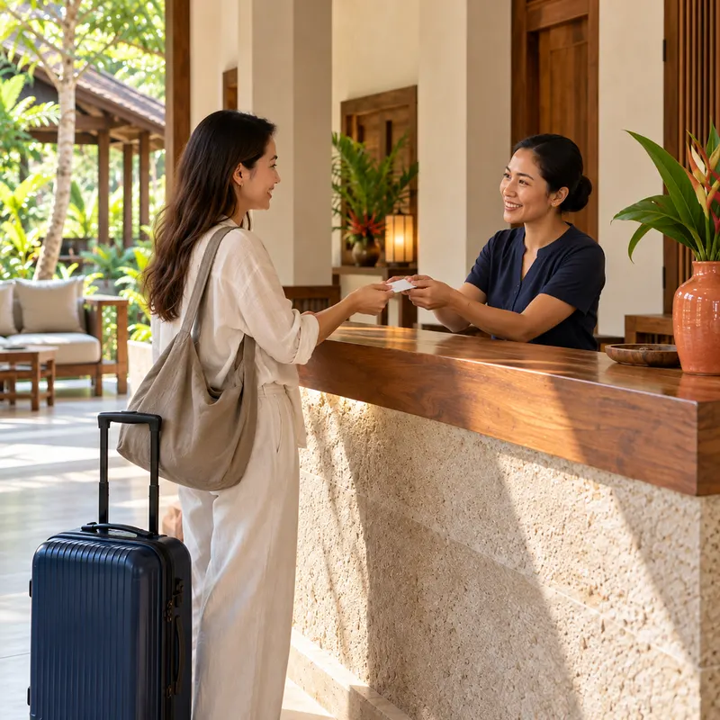 A guest checking in at a friendly reception desk